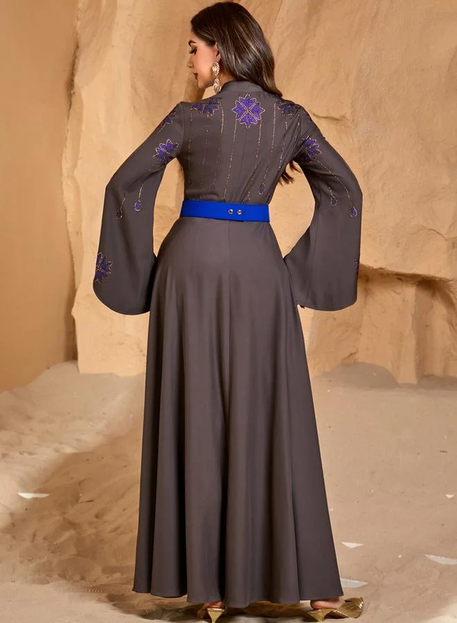 Take Two Women Embroidery Detail Belted A-Line Maxi Dress